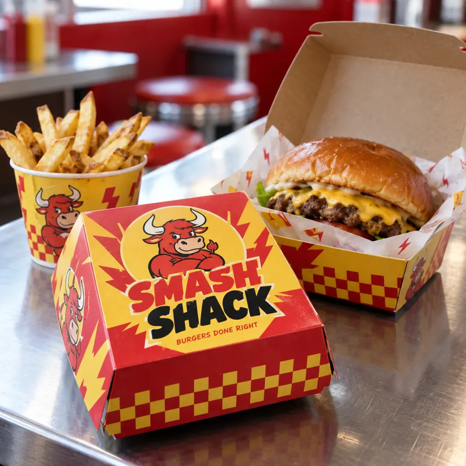 Custom printed burger boxes with a logo