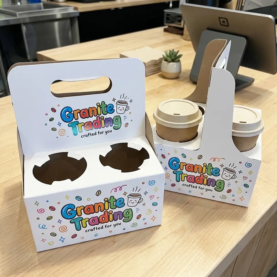 Custom printed cup carriers with a logo