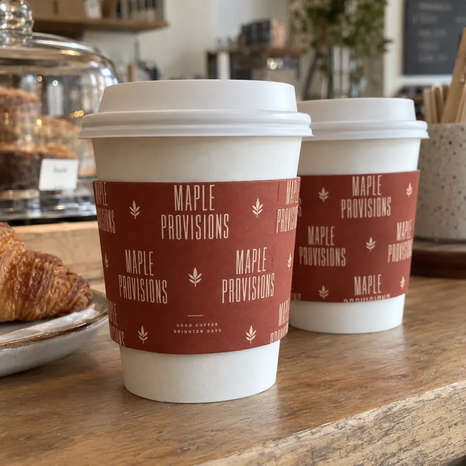 Custom printed coffee cup sleeves with a logo