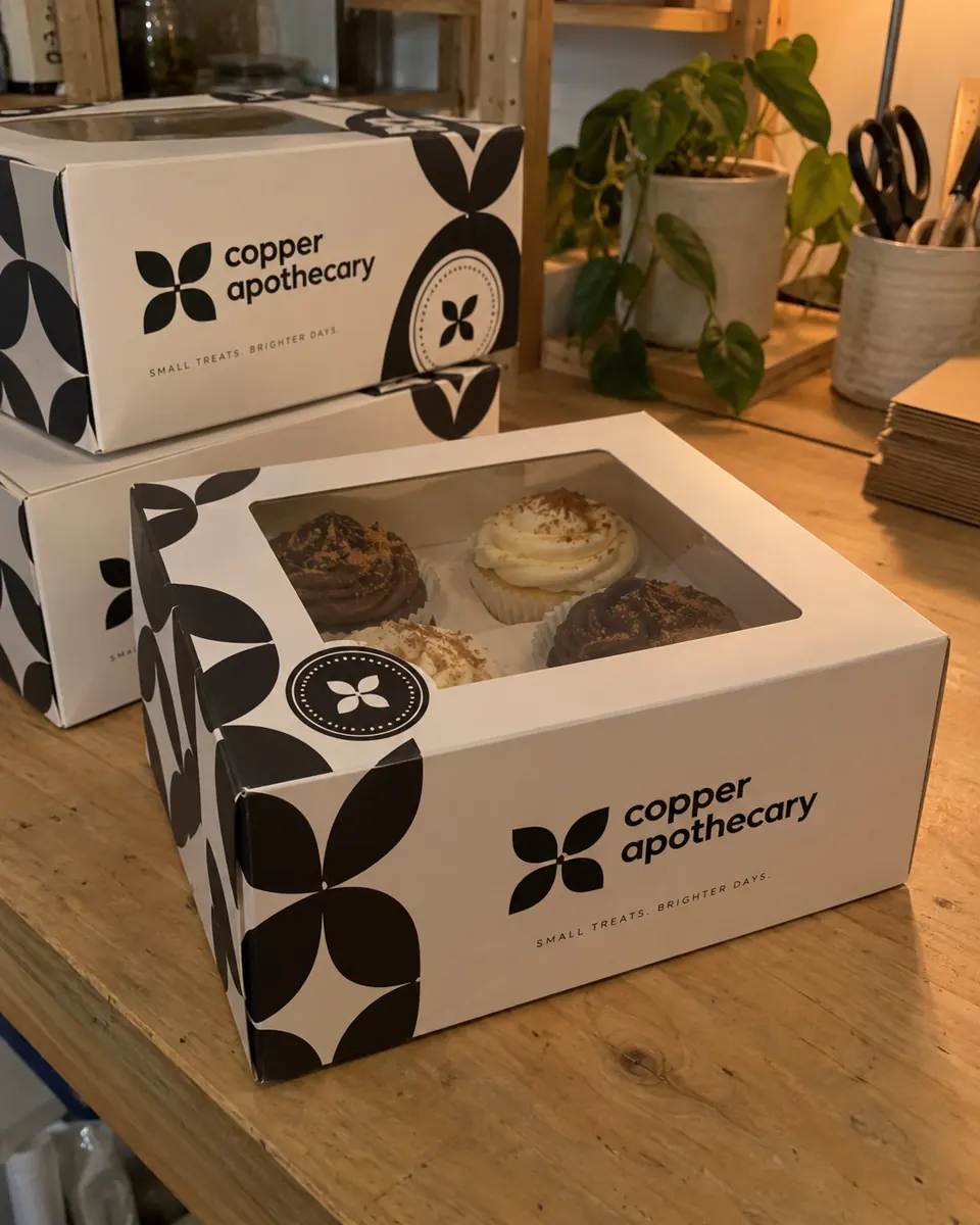Custom printed cupcake boxes with a logo