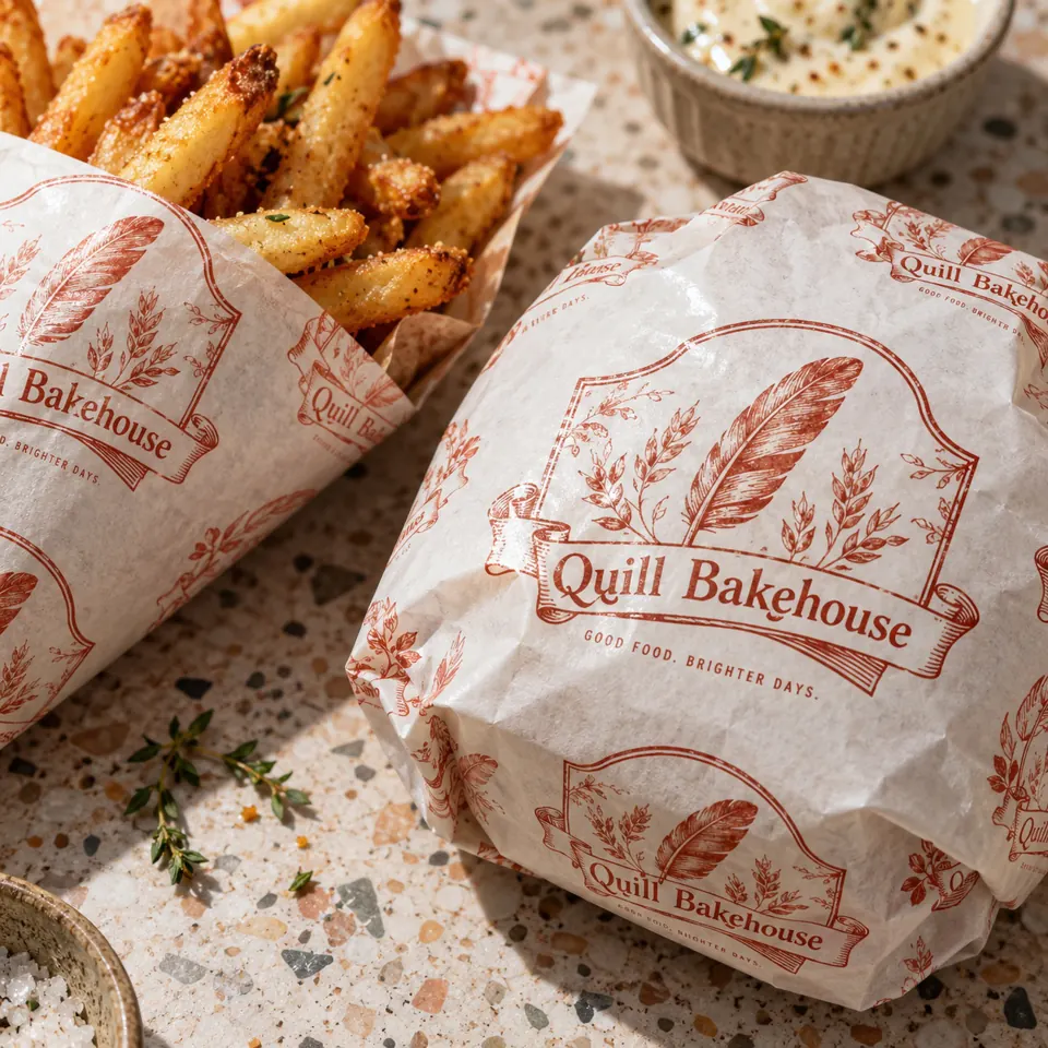 Custom printed greaseproof paper with a logo