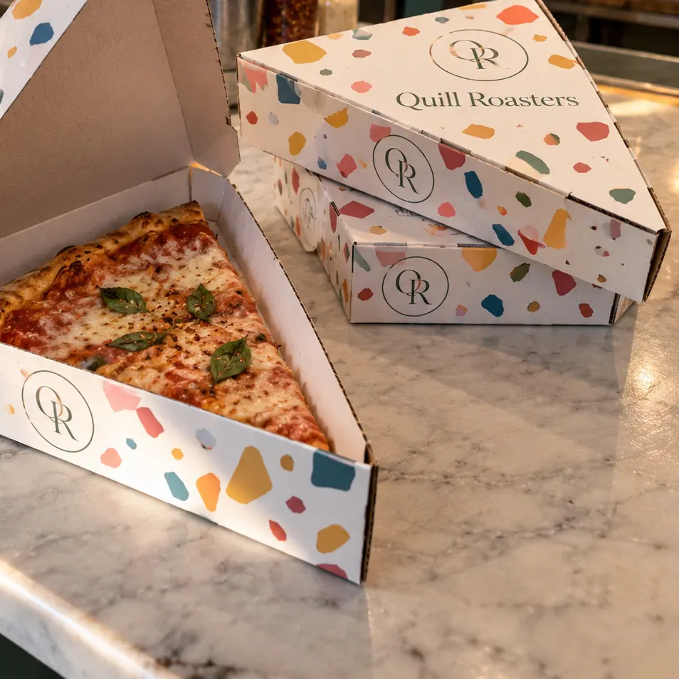 Custom printed pizza slice boxes with a logo