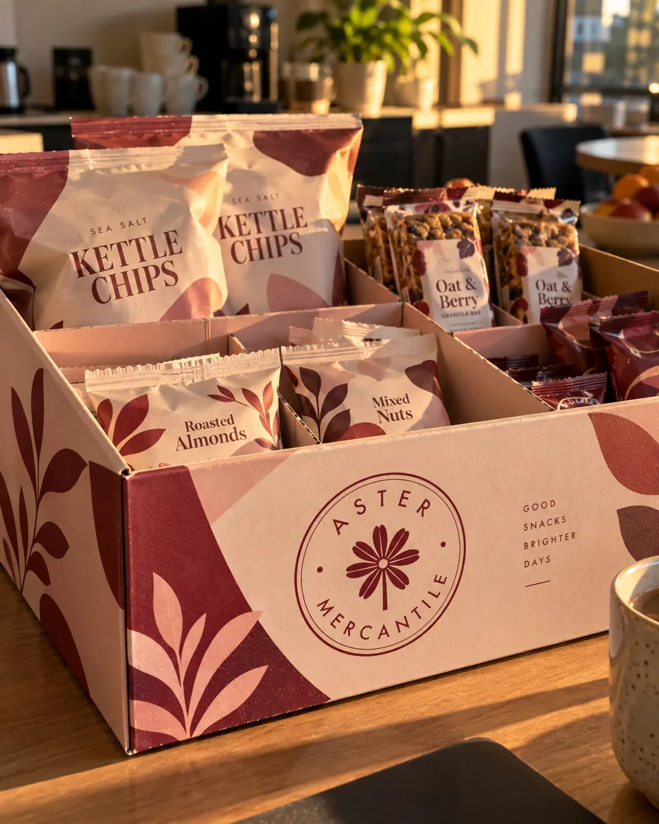 Custom printed snack boxes with a logo